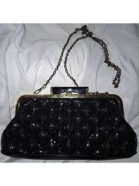 Black Bebe Meah Clutch with Chain Strap Evening Bag